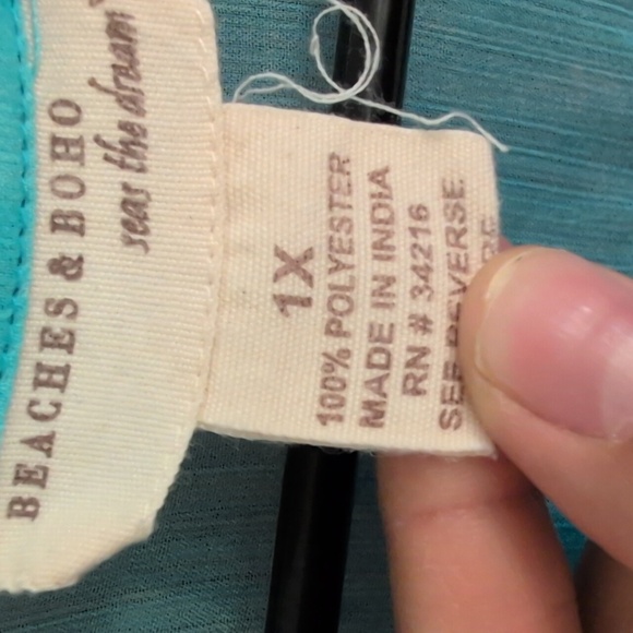Beaches & Boho Turquoise Blue & White Swim Coverup Size 1X - Picture 6 of 6